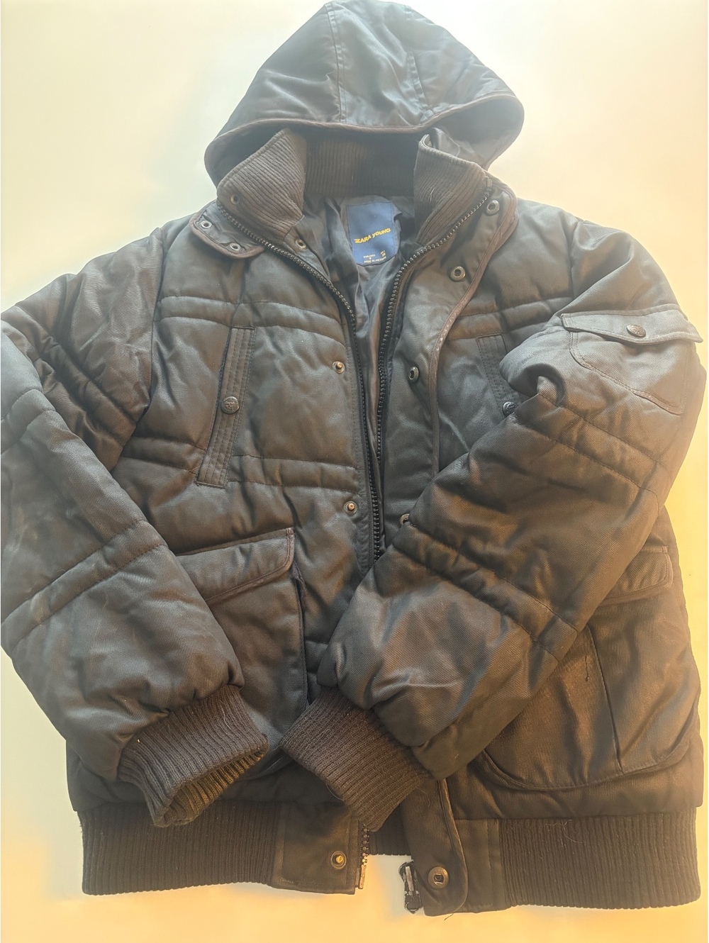 Zara Young Black Nylon Puffer Jacket with Hood, Size S